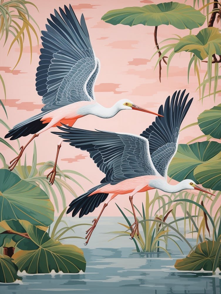 Vintage Japanese Inspired Bird Print Great Blue Heron 1 Art