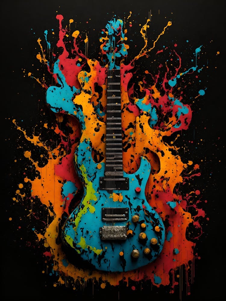 Electric Guitar With Paint Splashes Art Print by CZALBERTO - Fy