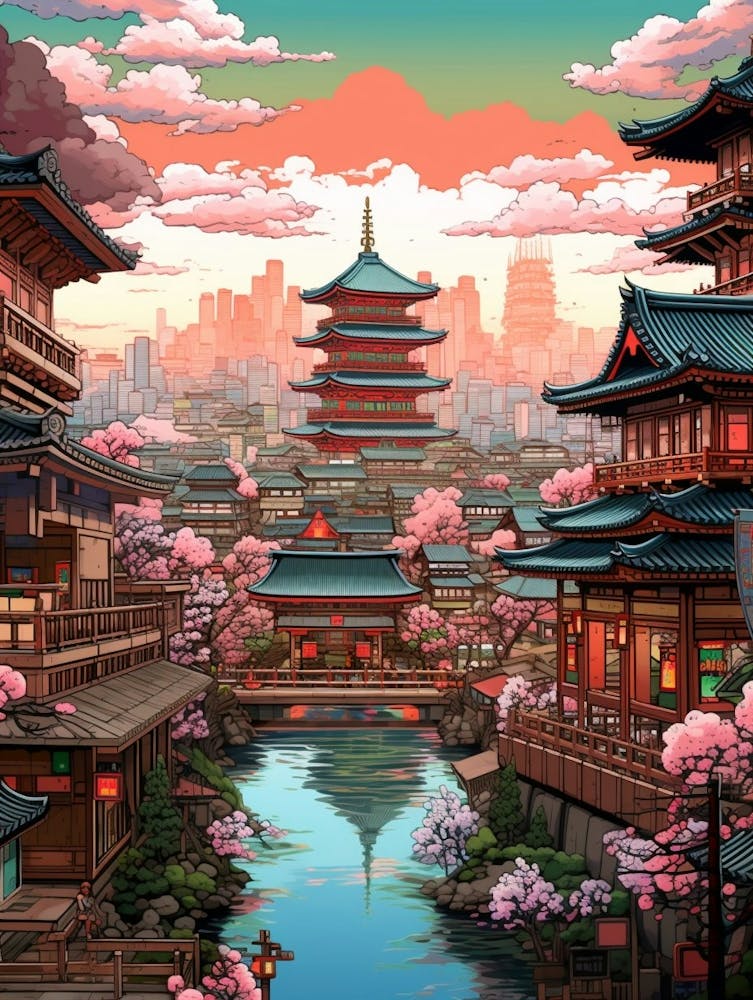 Osaka Pixel Art 1 Art Print by PixelPerfect - Fy