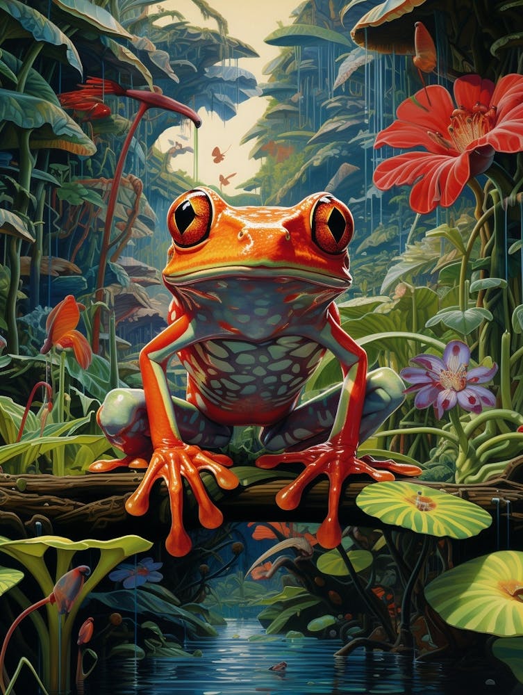 Original art frog 2024 painting happy surrealism artwork listed by artist artettina