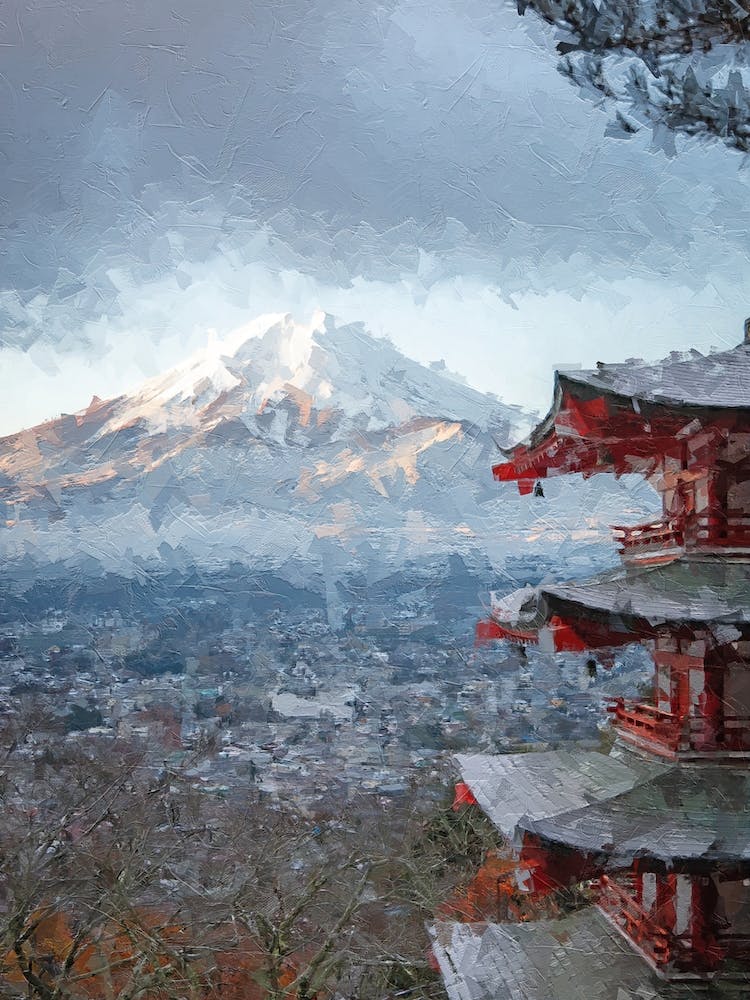 Mount Fuji Japan Oil Painting Landscape Art Print by Yanis