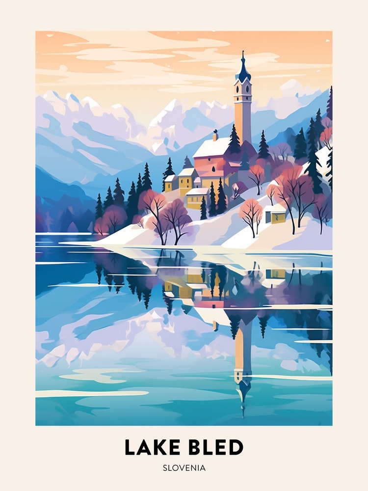 Vintage Winter Travel Poster Lake Bled Slovenia 1 Art Print by Bon Hiver  Prints - Fy