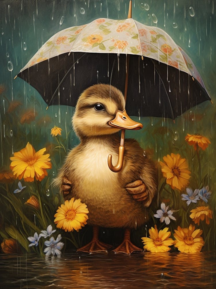 This too shall pass - Cute Duck - Original discount oil painting - Rain rain go away - Colourful art