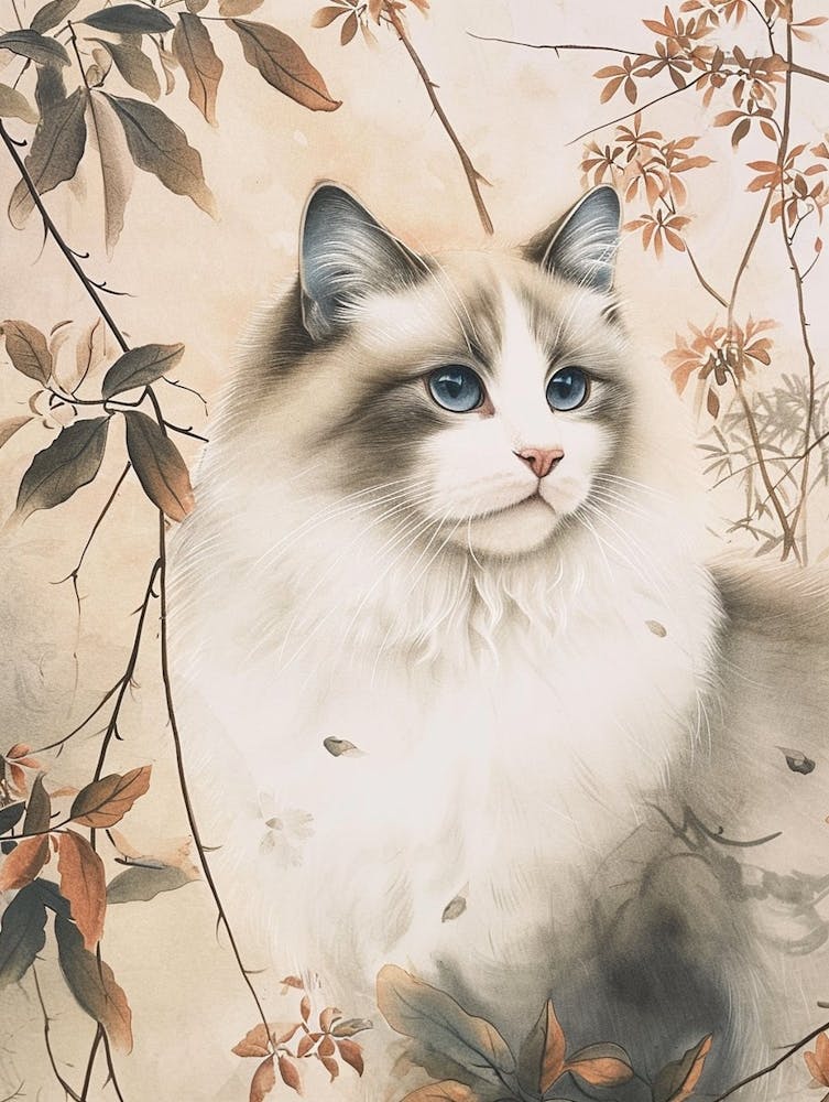Ragdoll Cat Japanese Illustration 2 Art Print by Woof and