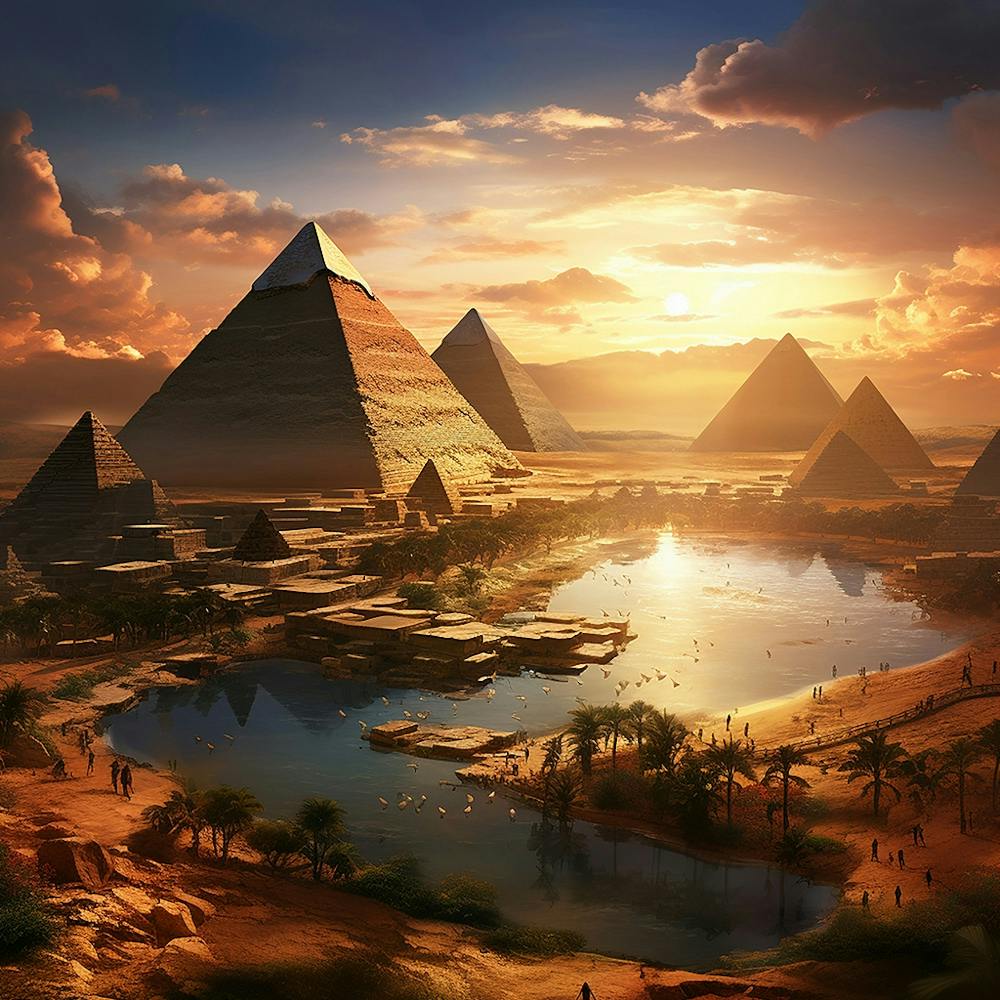『Sunrise of Paraoh』 Sun Sets over Ancient Egyptian Sphinx and Giza Pyramids on