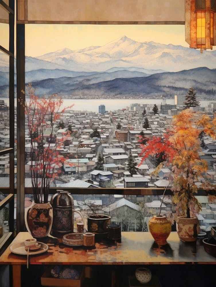 Winter Cityscape Nagano Japan 2 Canvas Print by Bon Hiver