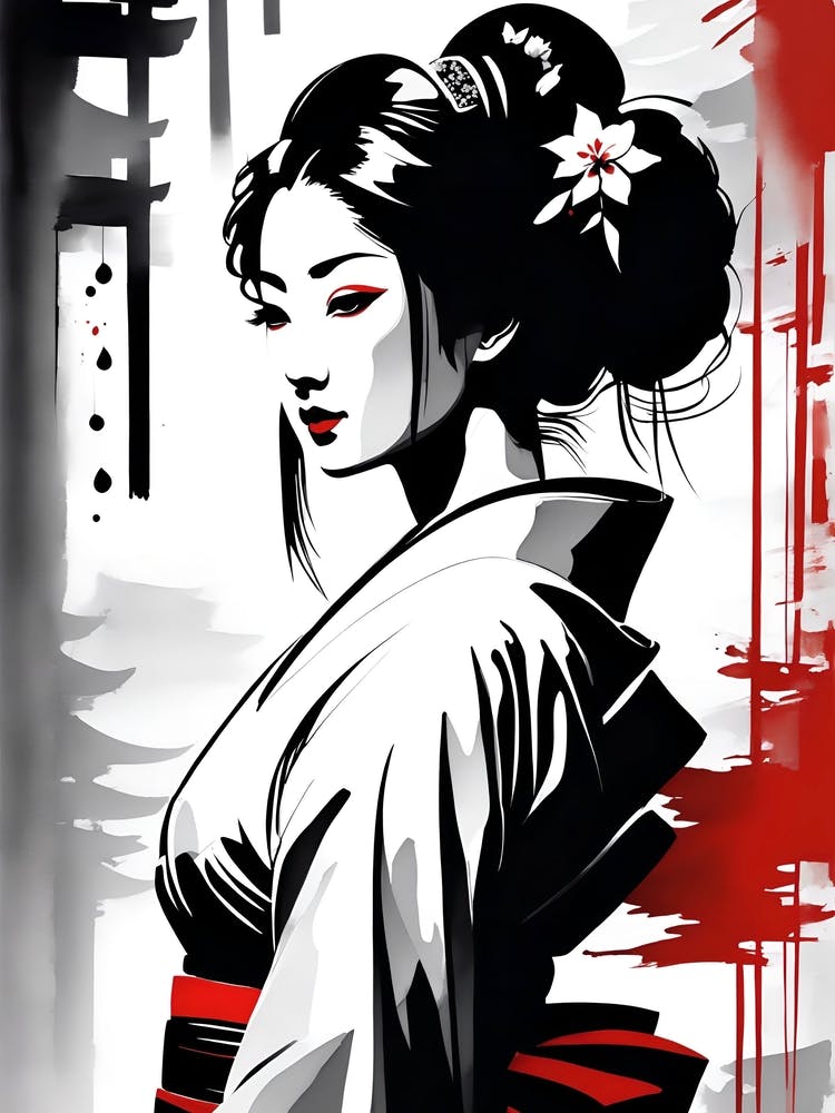 Traditional Japanese Art Style Geisha Girl 8 Art Print by A