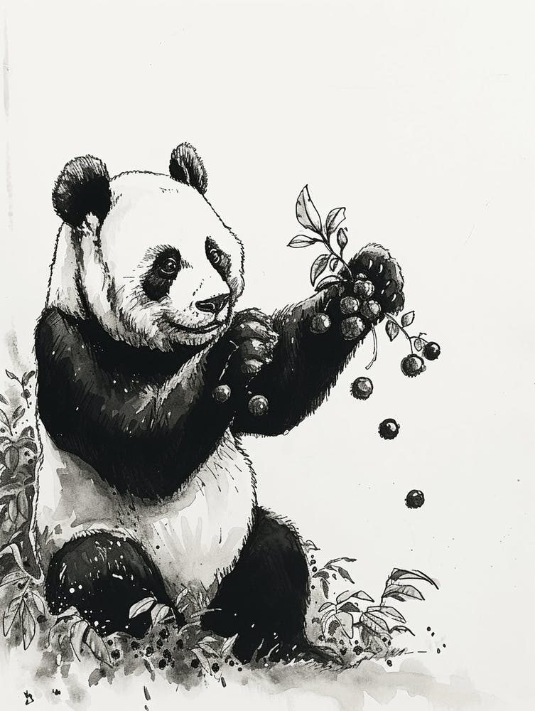 Panda Print, Pen and Ink Drawings, offers Animal Art, 8 x 10 Giclee Art Print, 11x 14 Matted