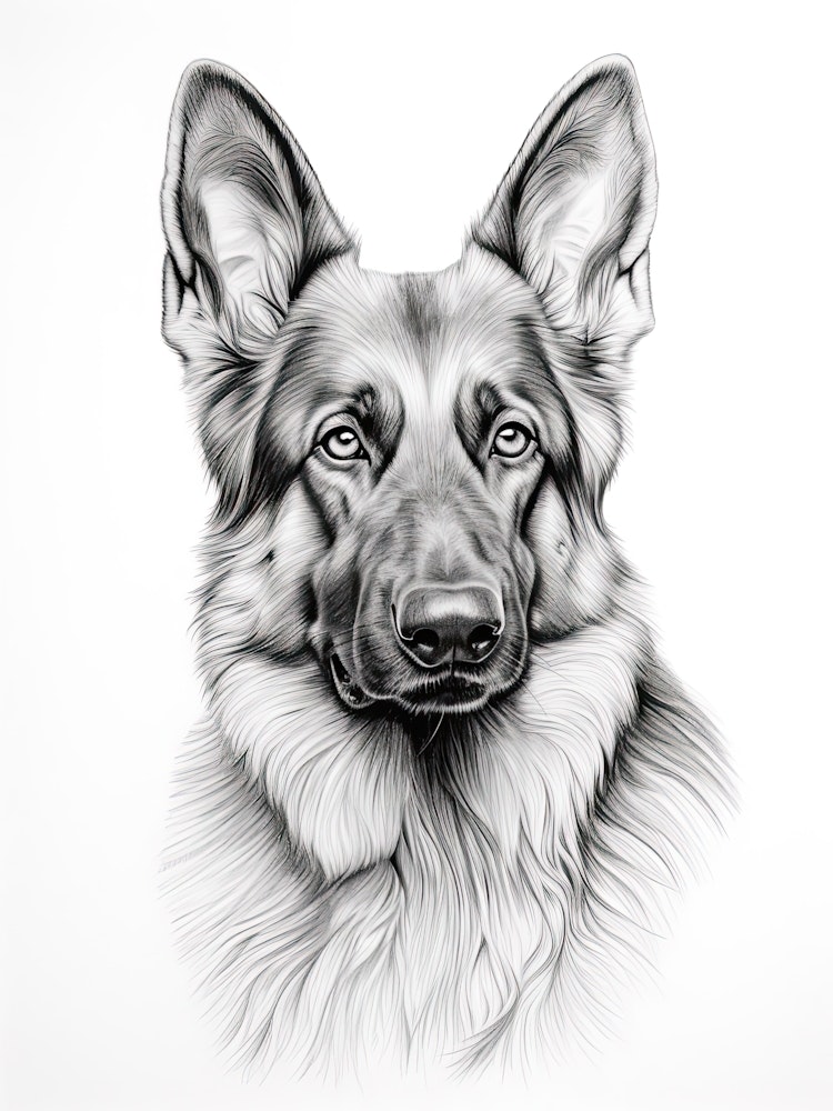 German Shepherd Dog, Line Drawing 3 Art Print by Pooch Prints - Fy