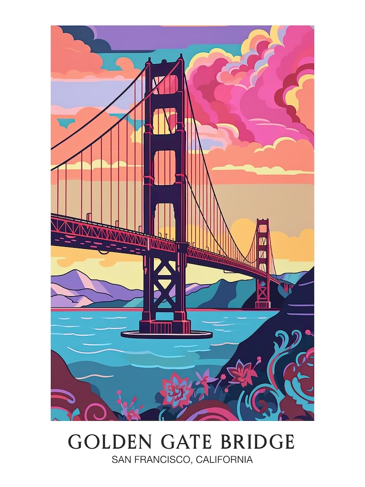 Golden Gate Bridge San - Travel Colourful 8 Art by Poster Travel Poster Fy Collection Francisco Print