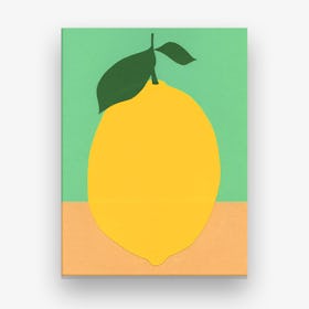 Lemon With Two Leaves Canvas Print