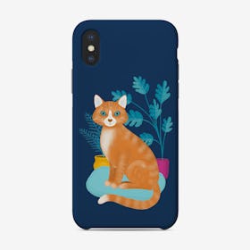 Ginger Tabby Cat With Plants Phone Case