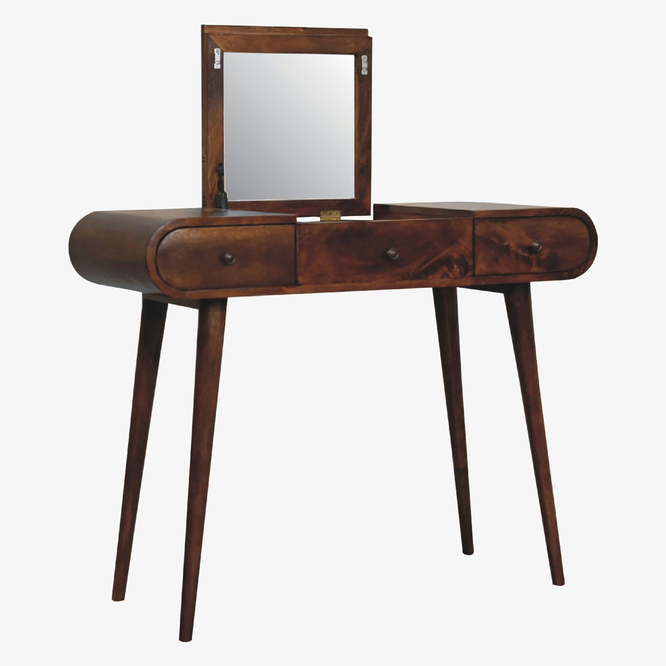 Curved Dressing Table with Foldable Mirror - Chestnut by Artisan Furniture