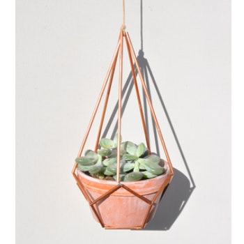 Copper & Terracotta Hanging Planters - Large Diamond by