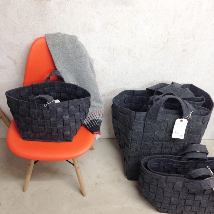 Woven Grey Felt Storage Basket/Bag - Large by