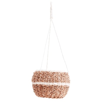 White Stripe Raffia Hanging Basket by Madam Stoltz