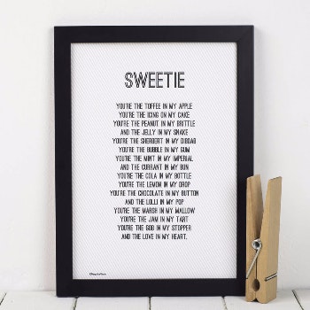 Sweetie Love Poem Print by - Fy