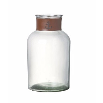 Large Glass & Leather Hurricane Jar by
