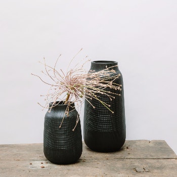 Small Black Groove Ceramic Vase by House Doctor