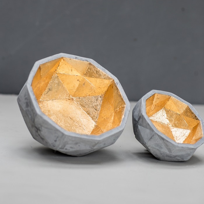 Large Concrete Gold Geometric Bowl by Tutti & Co