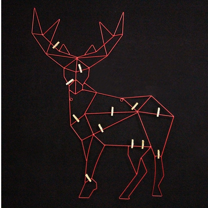 Red Wire Origami Deer Card Holder With Pegs by Gisela Graham
