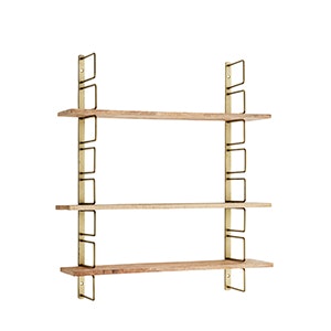 Wooden Shelves on Brass String Shelving Unit by Madam Stoltz