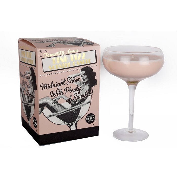 Large Pink Fizz Candle in Champagne Saucer Glass by Temerity Jones