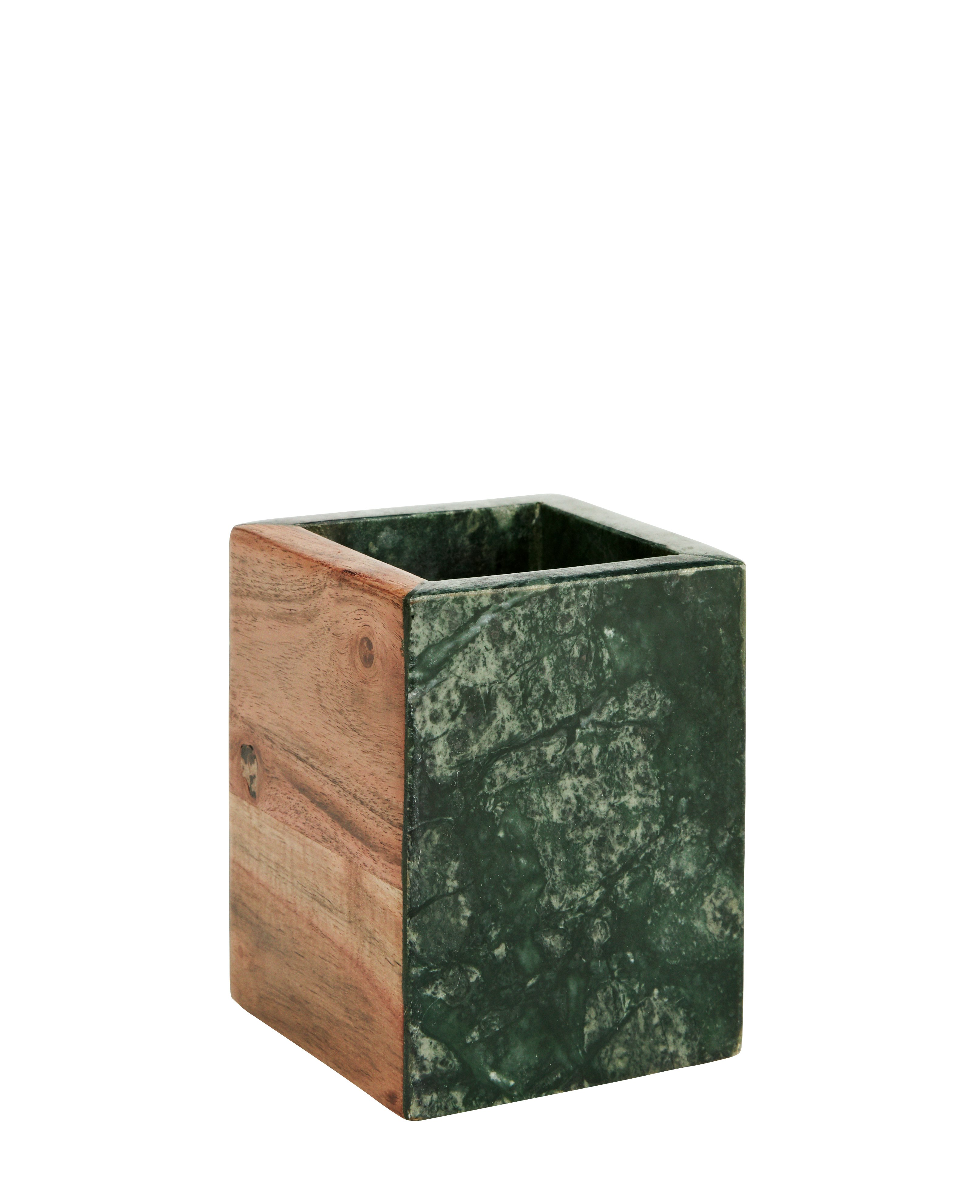 Green / White Marble & Wood Inlay Pot by Madam Stoltz