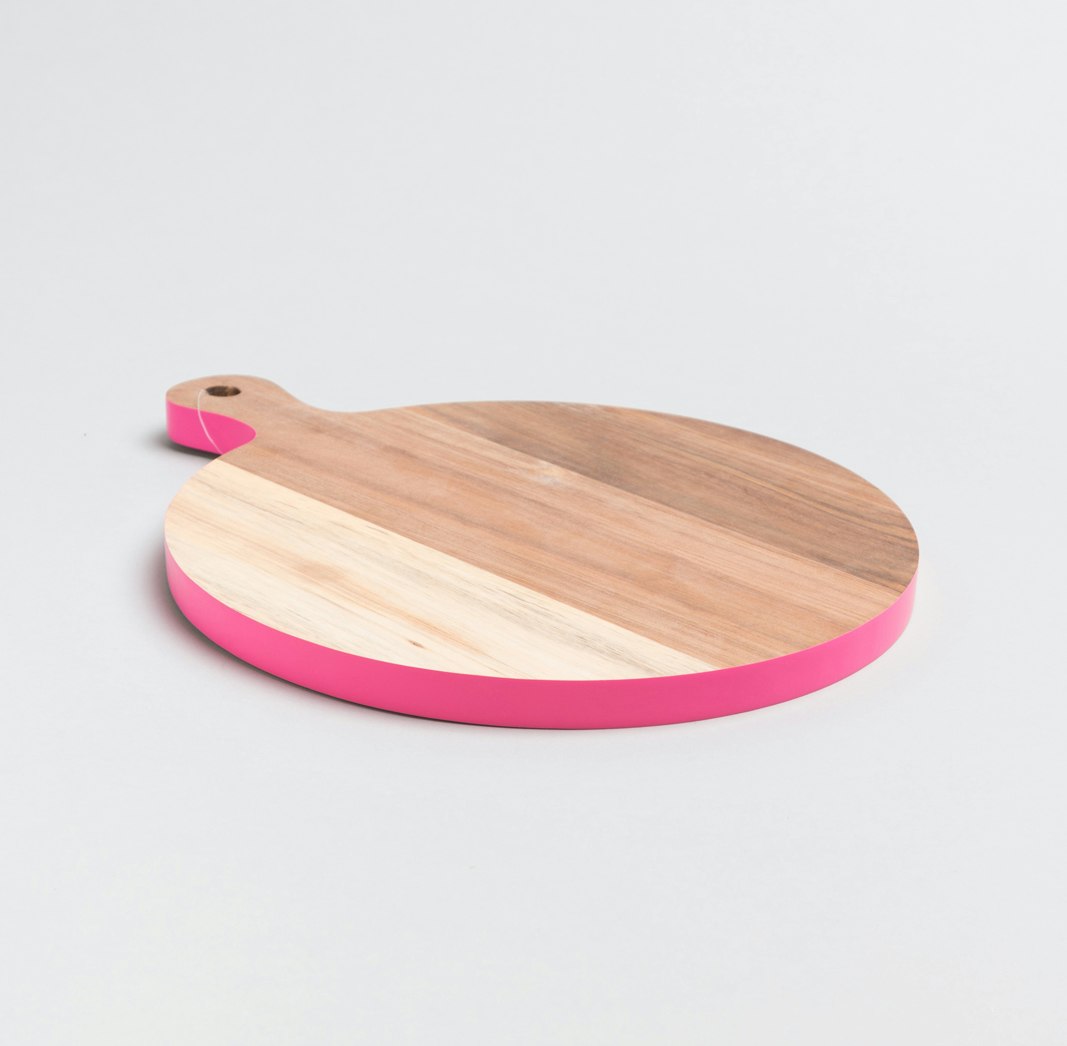 Wooden Chopping Board With Pink Edge by