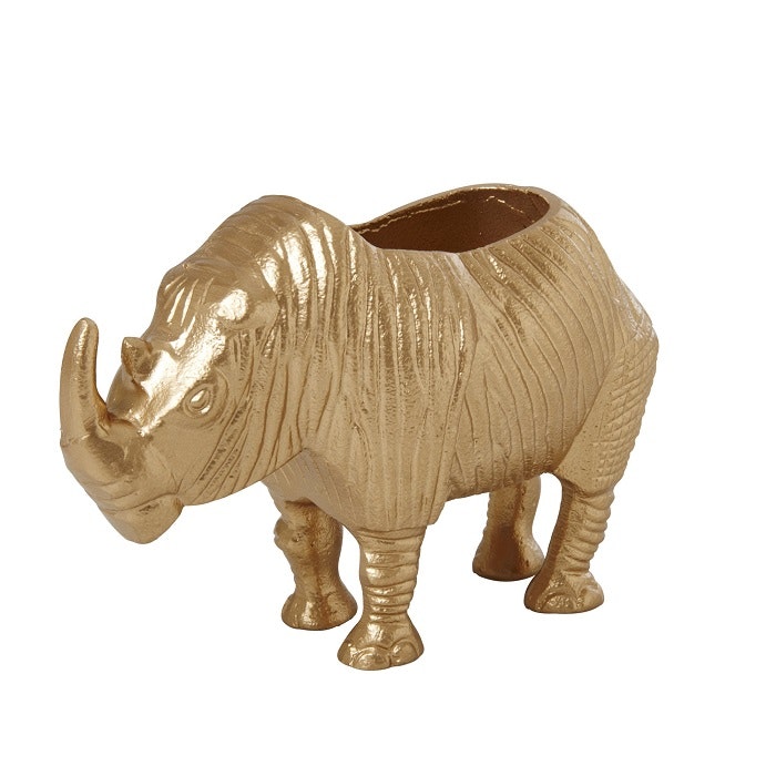 Small Gold Metal Rhino Planter by
