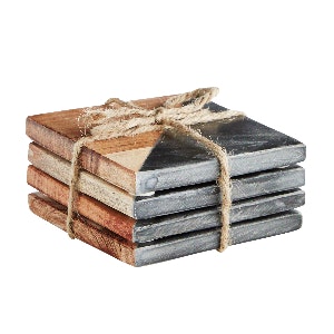 Black Marble & Wood Geo Coaster Set by Madam Stoltz