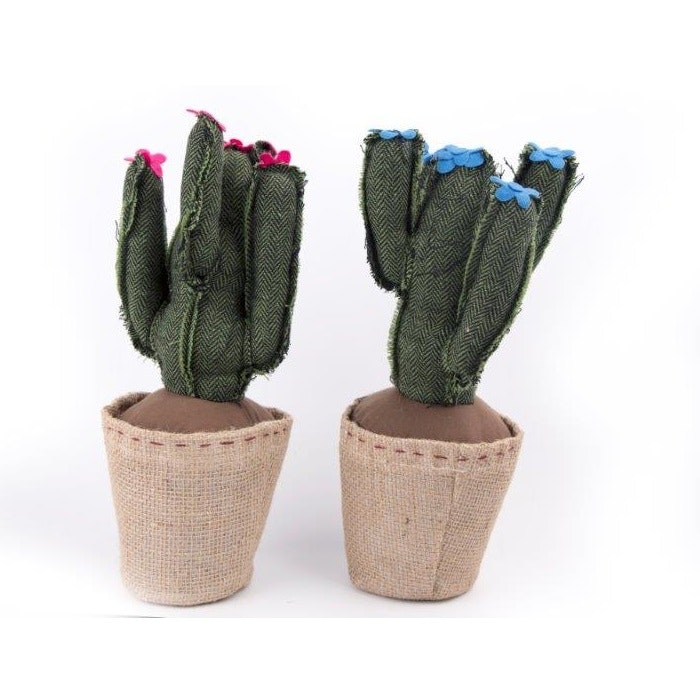 Fabric Cactus Doorstop Pink or Blue Flower by Temerity Jones