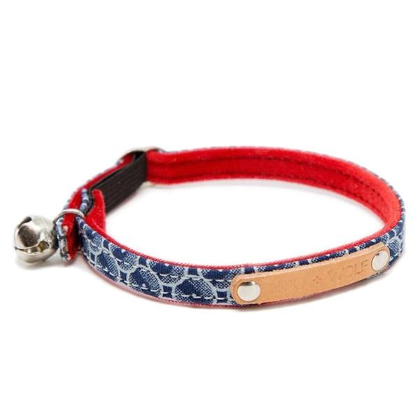 Shweshswe Navy Circles Cat Collar by Hiro + Wolf
