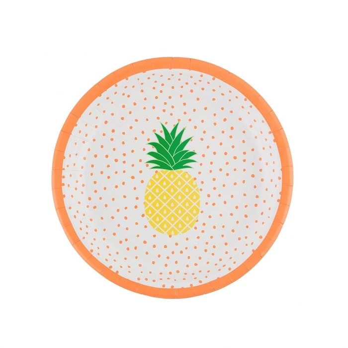 Set Of 8 Tropical Summer Pineapple Paper Plates by Sass & Belle