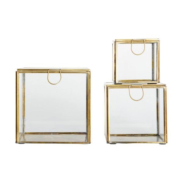 Antique Storage Boxes In Glass Brass 3 Sizes by House Doctor