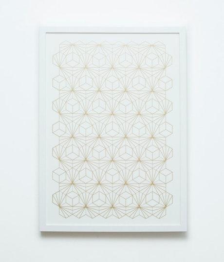 A 2 Geometric Gold On White Screenprint by petherton press
