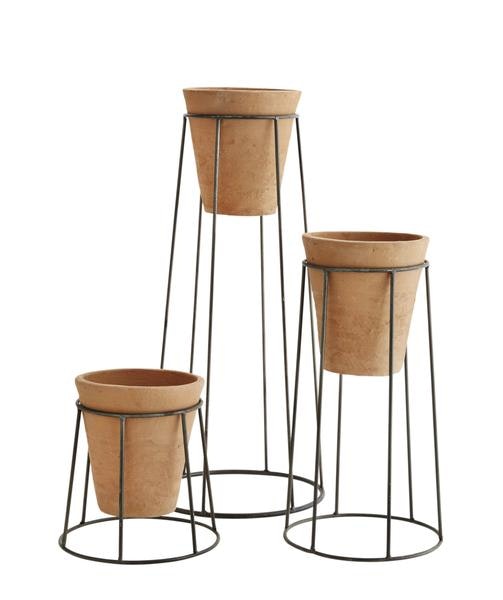 Trio Of Terracotta Planters On Iron Stand by Madam Stoltz