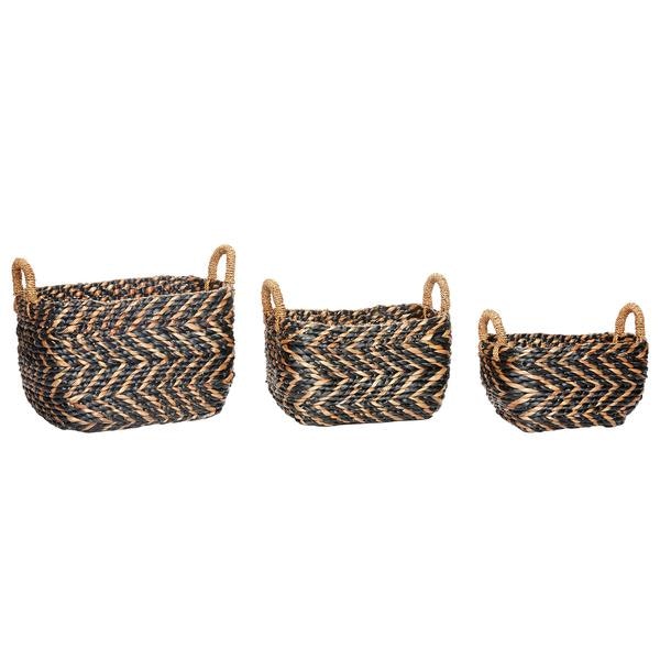 Small Rectangular Seagrass Straw Black Natural Basket by Madam Stoltz