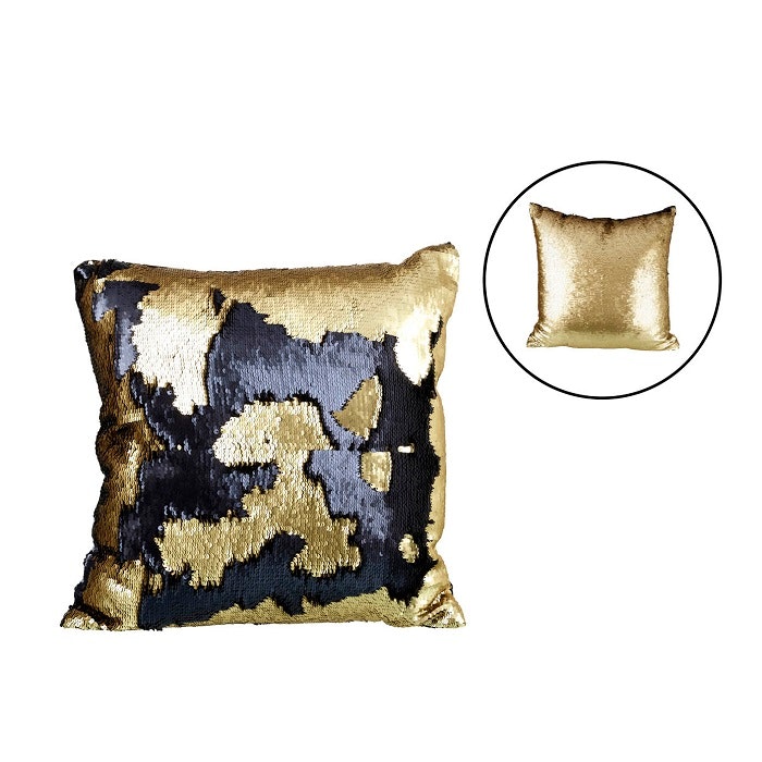 Black & Gold Sequin Mermaid Square Cushion by Parlane