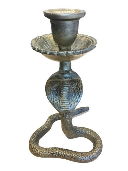 Antique Brass Snake Candlestick Holder by CollardManson