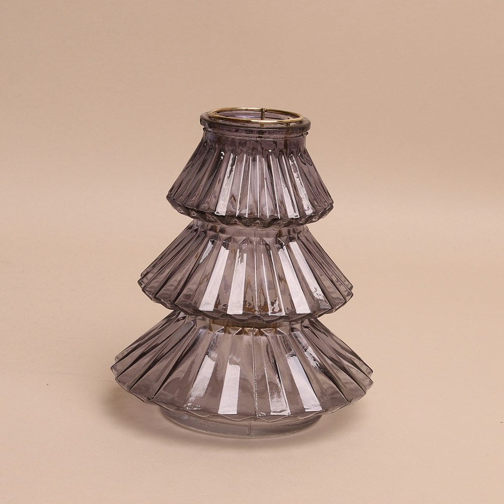 Mauve Large Ribbed Glass Christmas Tree Tea Light Holder by Parlane