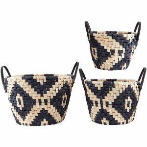 Black & White Graphic W Leather Baskets with Handles by House Doctor