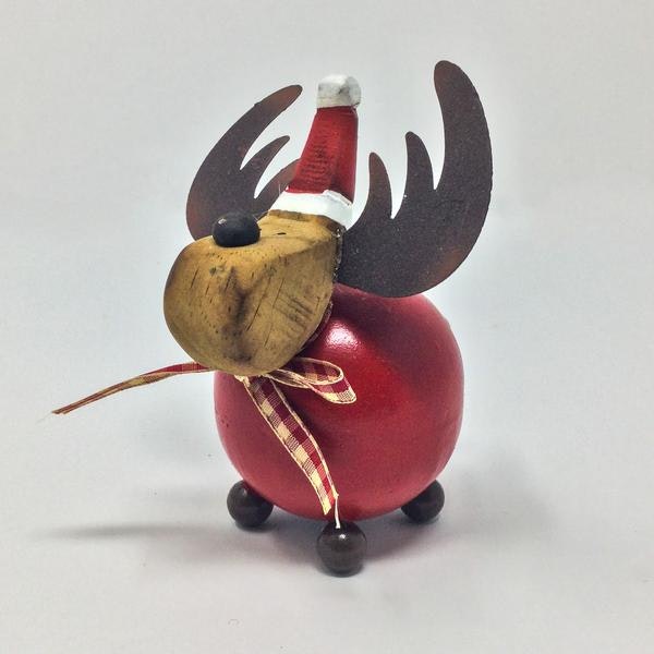 Round Red Wood And Metal Reindeer Decoration by Heaven Sends