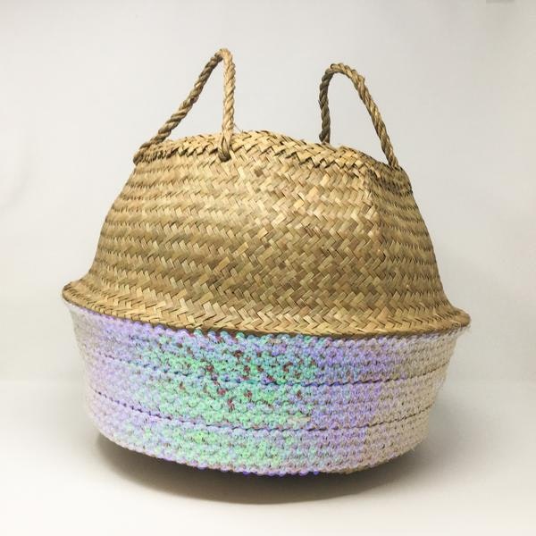 Irridescent Rose Pink Sequin Belly Basket by Dassie Artisan