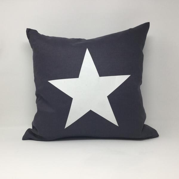 Charcoal Linen Cushion With White Star by Chalk Jewellery