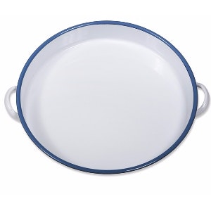 White with Blue Rim Enamel Tray by Garden Trading