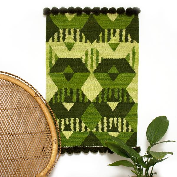 Green Graphic Woven Kenyan Wall Hanging Rug by Artisans & Adventurers