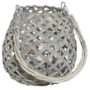 Small Grey Wash Woven Lantern by Light & Living
