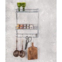 Two Tiered Wire Shelf Rack With Hooks by CollardManson