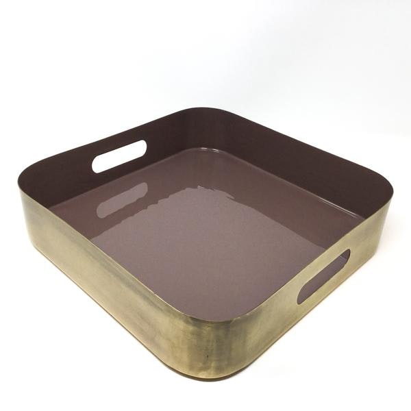 Grape Lacquer Square Brass Tray by Cozy Living